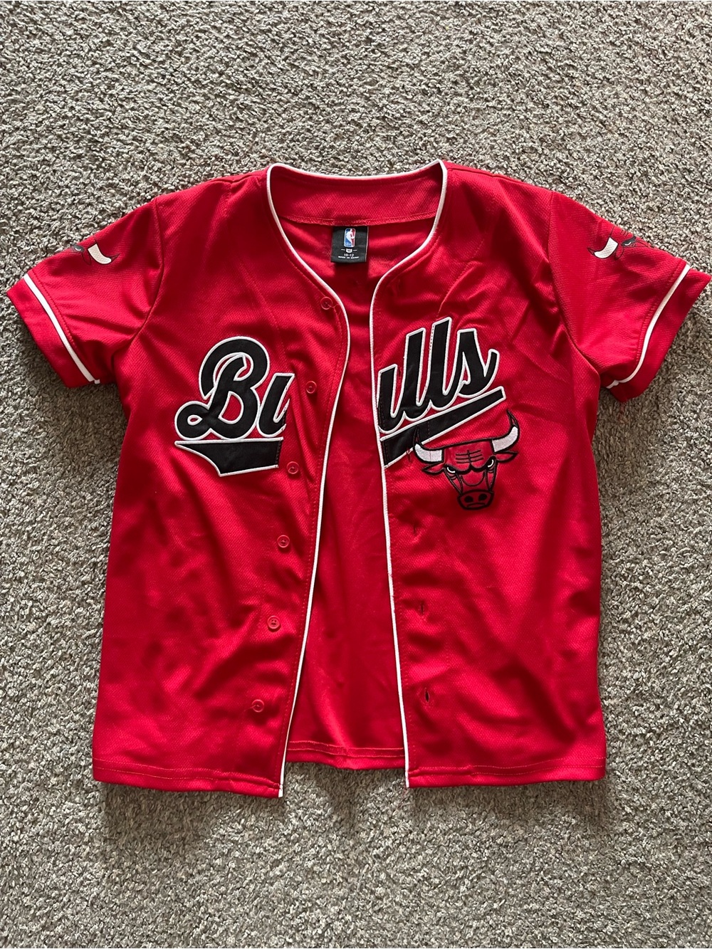 NBA Chicago Bulls Red Button-Up Kids Jersey with Black & White Trim
